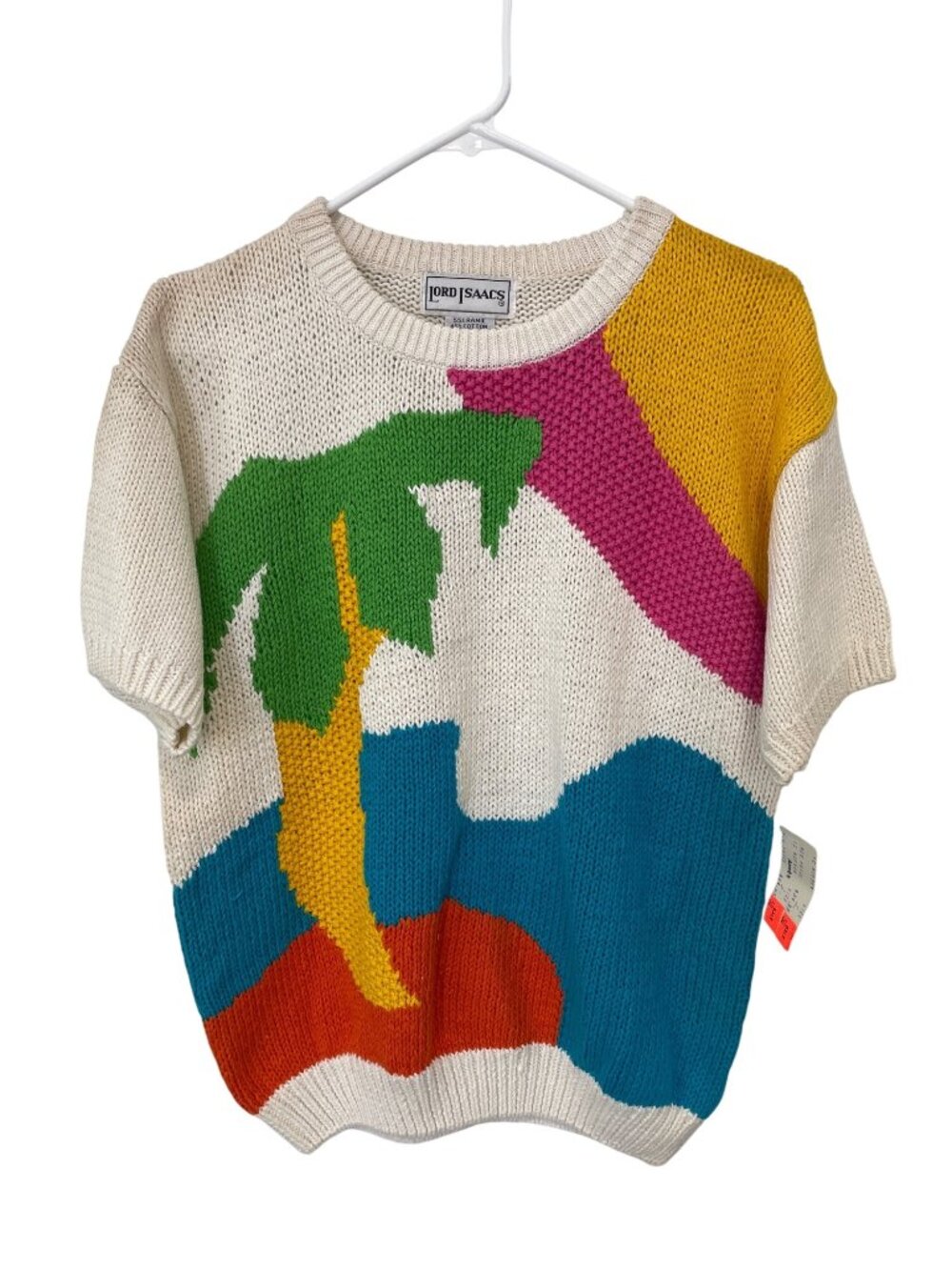 Vintage 80s Lord Isaacs Sweater Size Large Crewneck Palm Tree Knit Deadstock NEW